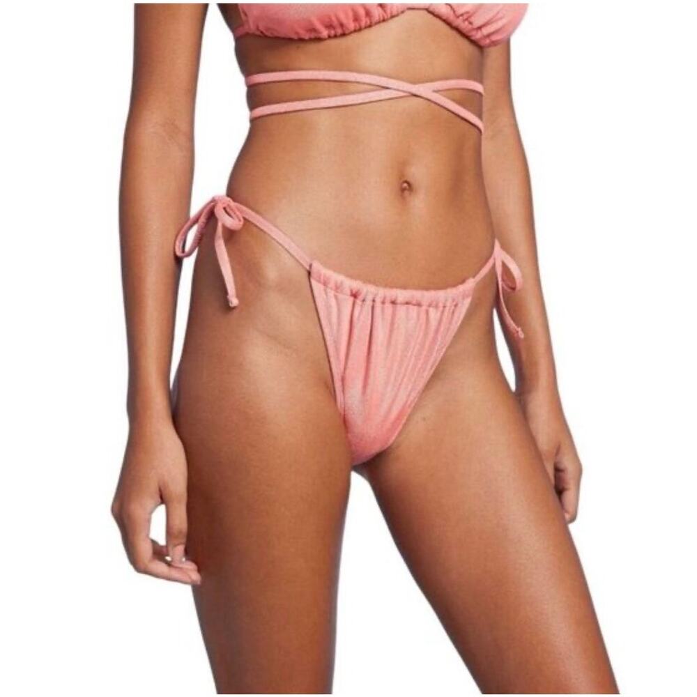Wild Fable Salmon Colore Sparkly Side Tie Bikini Bottoms Size Large